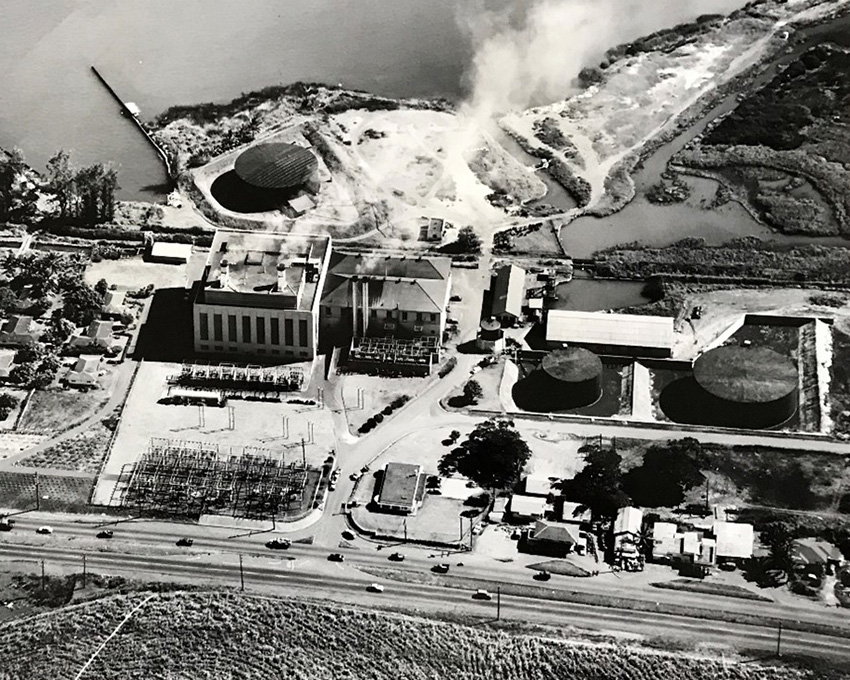 Aerial shot of Waiau Power Plant, circa 1950