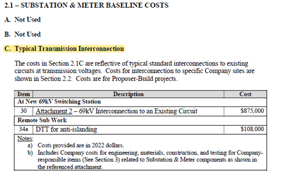 2.1 - Substation & Meter Baseline Costs