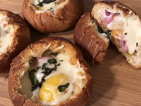 Bacon, Egg and Cheese Bread Bowls