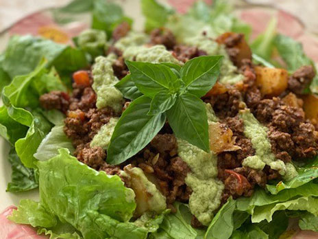 Seasoned Grass Fed Ground Beef and Fingering Potato Salad