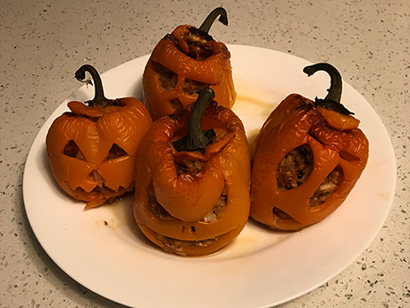 Stuffed Jack-o-Lantern bell peppers